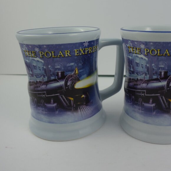 Pair of Polar Express Mugs, Heavy Ceramic, Embossed Design, LIKE NEW Condition - Picture 2 of 10